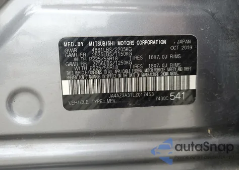 2020 Mitsubishi Outlander Se из США, поврежденный, VIN JA4AZ3A31LZ017453